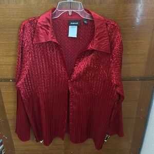 Red textured satin button down